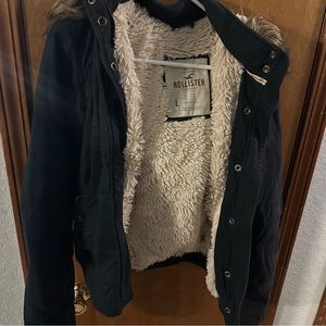 Hollister Faux Fur lined jacket with removable faux fur hood edge
